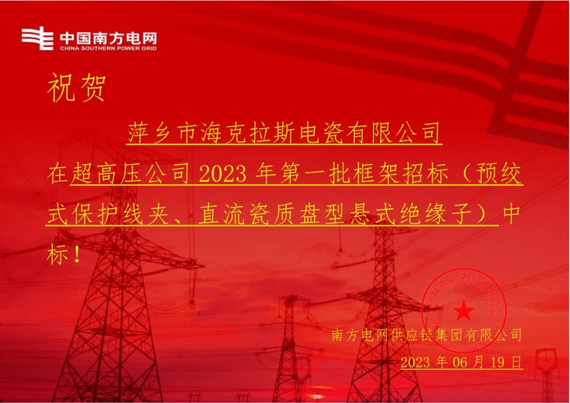 ?？死怪袠?biāo)中國(guó)南方電網(wǎng)有限責(zé)任公司超高壓公司2023年第一批框架招標(biāo)（直流瓷質(zhì)盤(pán)型懸式絕緣子）